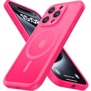ImpactStrong Magnetic Guard Designed for iPhone 15 Pro Case [Camera Protection] [Military Grade Drop Tested] [Compatible with MagSafe] Slim Translucent Matte Phone Case (6.1") - Hot Pink