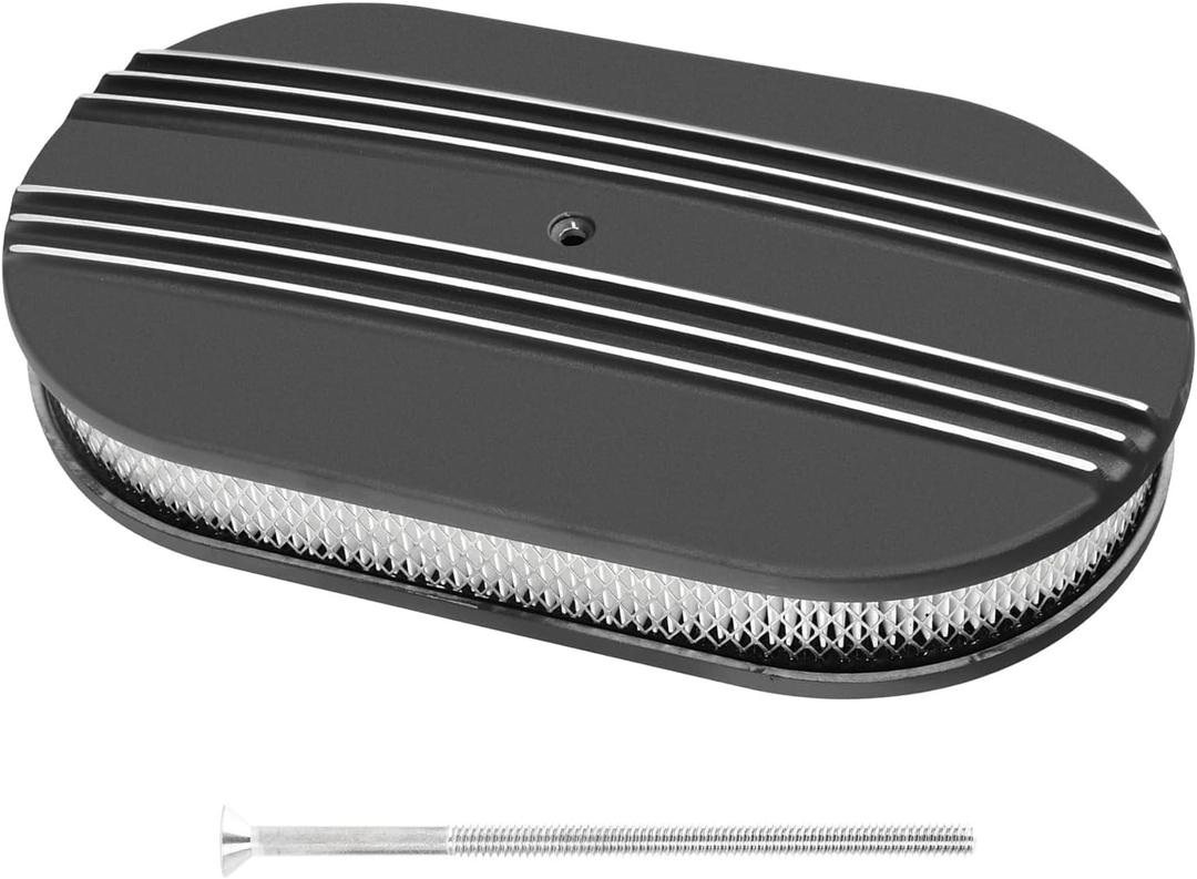 15" Oval Partial Finned Aluminum Air Cleaner Assembly Kit, Black Air Cleaner for Carburetor with Filter Element
