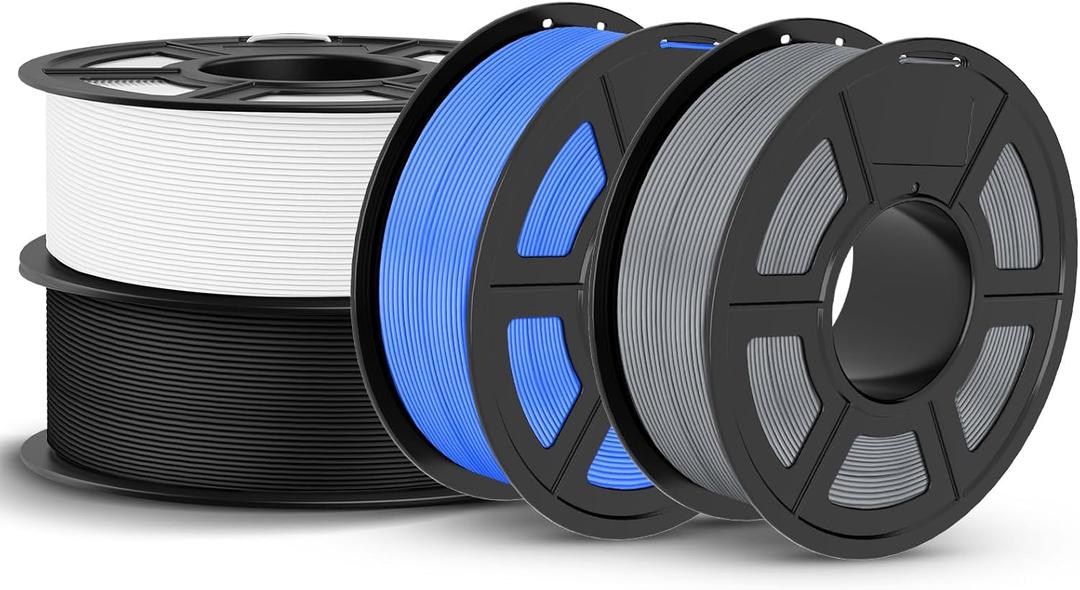 JAYO PLA 3D Printer Filament Bundle 4.4KG, PLA Filament 1.75mm Bulk, Dimensional Accuracy +/- 0.02mm, 4 Pack 1.1kg Spool (Black,White,Gray,Pri-Cyan)