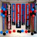Ajioso Spider Theme Happy Birthday Banner Sign Party Wall Decorations Backdrop with Hanging, Blue Red Black Balloons, Superhero Outdoor Party Supplies Set for Boy-28 Pcs