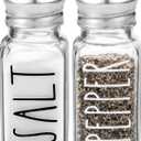 Clear Glass Salt and Pepper Shakers Set by Brighter Barns - Modern Kitchen Decor for Home Restaurant BBQ Camping RV - Farmhouse Kitchen Accessories - Glass Shakers & Stainless Steel Lids (Clear)