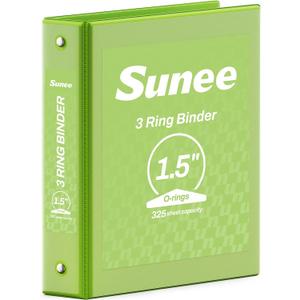 SUNEE 3 Ring Binder 1.5 Inch 1 Pack, Clear View Binder Three Ring PVC-Free (Fit 8.5x11 Inches) for School or Office Supplies, Tender Green