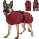 Queenmore XXL Dog Coat, Winter Jacket for Large Dogs, Waterproof Puffy Snowsuit, Adjustable Reflective Fleece Lining Warm Padding Parka for Cold Weather, Red 2XL