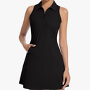 WOWENY Tennis Dress for Women Zip Up Golf Dresses with Built in Shorts and Pockets Sleeveless Athletic Workout Dress, L