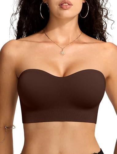 Vertvie Strapless Bras for Women Non-Slip Push Up Wireless Bandeau Bra Seamless Comfort Tube Top Supportive Padded Bralette No size