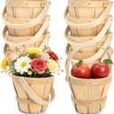10 Pack Small Wooden Gift Basket, 4 x 4.7 Inch Round Woven Fruit Baskets Bulk, Mini Picnic Baskets with Handle for Garden Picking Berry Vegetable Flower DIY Craft Wedding Party Home Decor