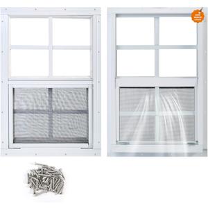 Shed Window 2 Pack 18"X27" White Flush Mount Small Sliding Household Windows with Tempered Glass and Fiberglass Screen for Shed,Chicken Coop, Playhouse,Barns,Garage