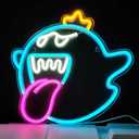 JOSEBRU Neon Sign King Boo The Ghost Face LED Neon Light Mario Lamp Acrylic Sign for Game Room Decor Gaming Light Accessory Gifts for Boy Room Decor (blue)
