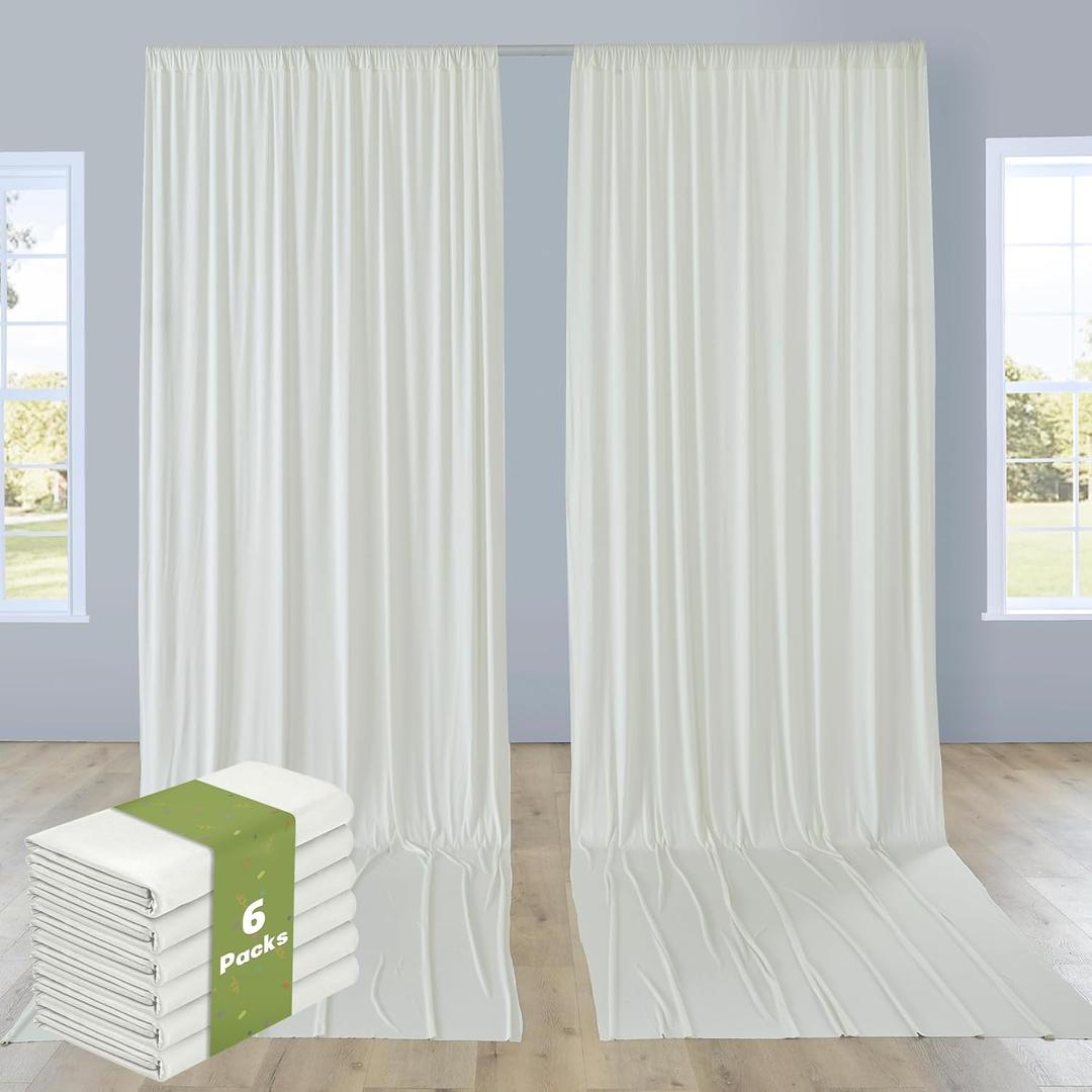 6 Panels 5x12ft Ivory Backdrop Curtains for Parties, Wrinkle Free Polyester Ivory Photo Backdrop Drapes 12 ft Long Back Drop Cloth for Wedding Birthday Photography Background Party