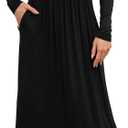 DEARCASE Women's Maxi Dress Long Sleeve Crewneck Loose Plain Casual Empire Waist Fall Party Long Dresses with Pockets
