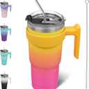 BJPKPK 20 oz Tumbler With Handle And Straw Stainless Steel Insulated Tumbler With Lid Reusable Metal Coffee Cups,Pink & Yellow Rose