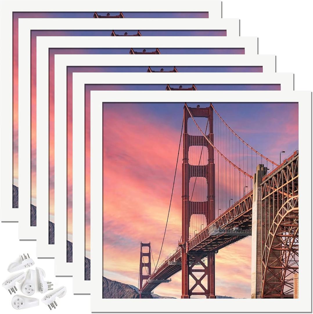 6 Sets 8x8 Picture Frame, Frames for 8 x 8 Canvas Collage Photo Poster Certificate Wall Gallery, High Transparent Horizontal Vertical White Square 8 by 8 Inches