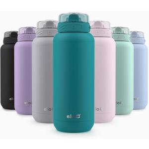 Ello Cooper 22oz Stainless Steel Water Bottle with Straw and Carry Handle, Double Walled and Vacuum Insulated Metal, Leak Proof Locking Lid with Soft Silicone Spout, Reusable, BPA Free, Antigua