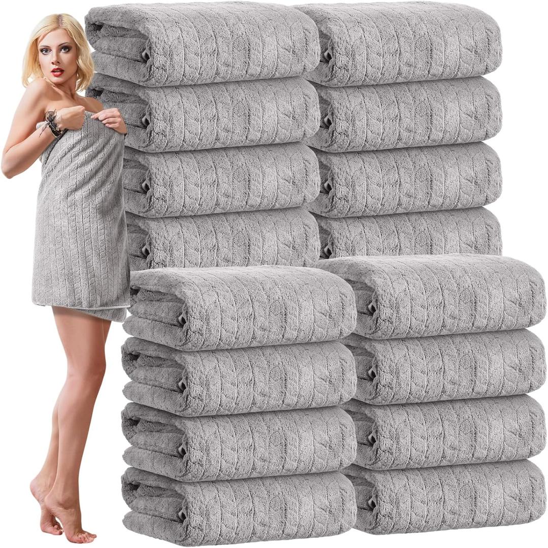 SmoothNovelty 16 Pack Microfiber Bath Towels Bulk 27'' x 60'' Oversized Size Bath Towel Highly Absorbent Extra Large Soft Drying for Beach Shower Summer Salon Sport Gym Party (Wheat,Light Grey)