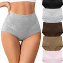 High Waisted Underwear for Womens Cotton Tagless Soft Ladies Panties Full Coverage Slight Tummy Control Briefs 5 Pack (Medium)
