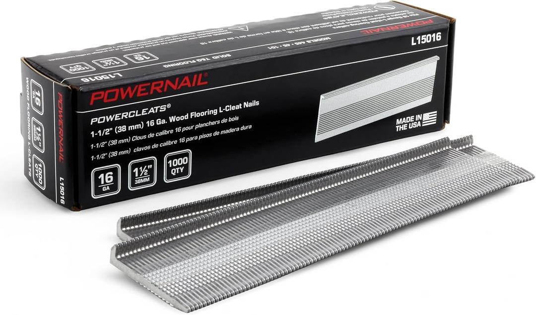 Powernail L15016 16 Gauge 1-1/2 Inch Length Hardwood Flooring L-Cleat Nails (1000ct Box)