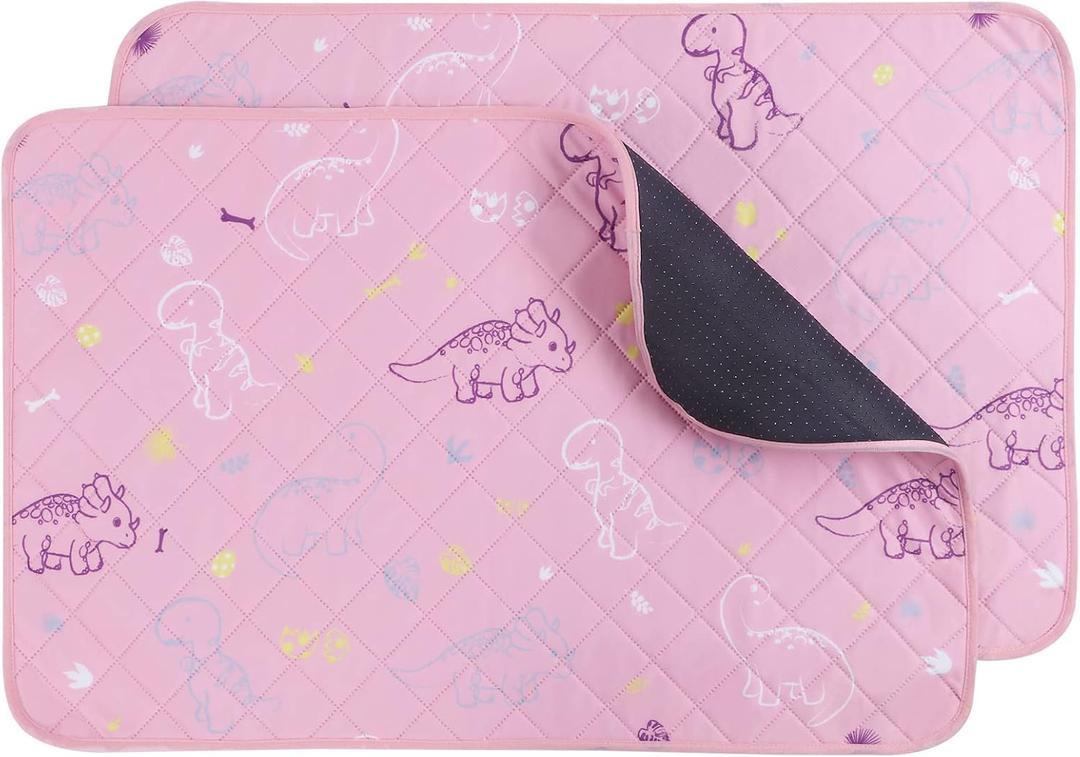 IEUUMLER Washable Pee Pads for Dogs, 2 Pack Non-Slip & Waterproof Whelping Pad, Reusable Puppy Potty Training With Fast Absorbent for Playpen EU007 (Pink Dinosaur, 24"X48"-2pcs)