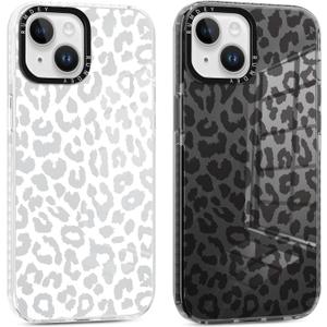 2 Pack Cheetah Print Cases for Apple iPhone 13 / iPhone 14 Case 6.1 inch, Clear Cute Coquette Fashion Leopard Patterns for Girls Women Funda with Shockproof Protection Silicone Soft TPU Cover