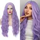WGPFWIG Women's Pastel Purple Wig 27 Inches Long Curly Wavy Hair Wig Heat Resistant Fibers Synthetic Wig For Women Girl Cosplay Party Halloween Wig Cap Included (Pastel Purple)