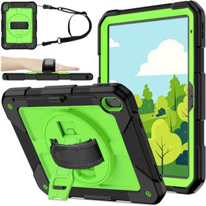 BMOUO Case for iPad (A16) 11th Generation 11" 2025/iPad 10th Generation 10.9 inch 2022, 360 Rotating Stand & Pencil Holder & Hand Shoulder Strap Shockproof iPad 11th/10th Generation Case, Green