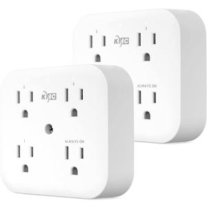 KMC Smart Tap Mini 2-Pack, 4-Outlet Wall Mounted Plug Adapter, 3 Independently Controlled Wi-Fi Outlets, Compatible with Alexa & Google Assistant, No Hub Required