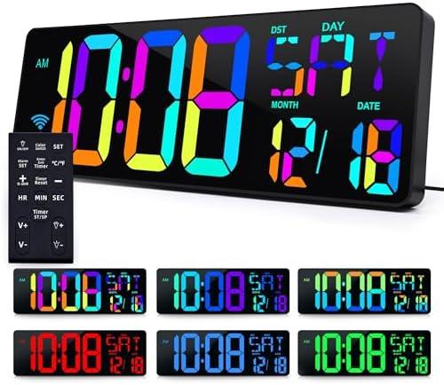 KMMKGG 5.6'' Number 11 RGB Color Digital Display 17.2" Large Digital Wall Clock with Bluetooth Time Sync | Auto-Brightness, Remote Control Alarm Clock for Home | Wall Decor Gift (DST Auto-Adjust)