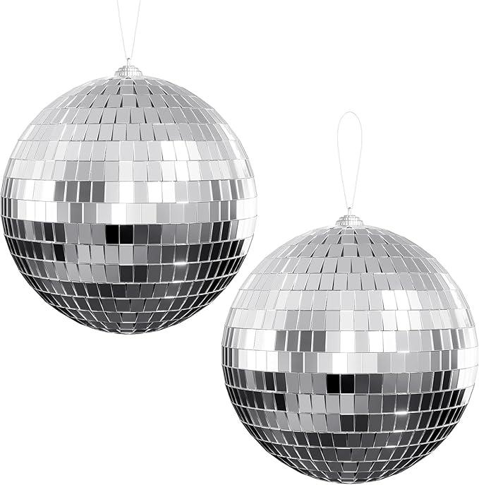 Youdepot Disco Ball 4" Inch,Silver Hanging Ball with Attached String for Ring,Reflects Light,Fun Party Home Bands Decorations,Party Favor.