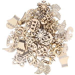 SUPVOX Christmas Tree Decorations: 50pcs Unfinished Wooden Christmas Ornaments - DIY Paintable Xmas Tree Hanging Decor for Holiday Home Decor, Crafts (Mixed Pattern)