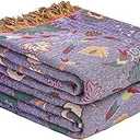 Boho Throw Blanket for Bed,100% Ultra Cotton Soft Breathable Bed Throw Floral Printed Farmhouse Decor Rustic Bed Throws for Couch Sofa Quilt Purple Flowers 60" x 80"