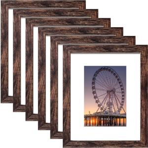 BESCRCL 8x10 Picture Frame Brown Set of 6, Display Pictures 5x7 with Mat or 8x10 Without Mat for Wall Mounting or TableTop