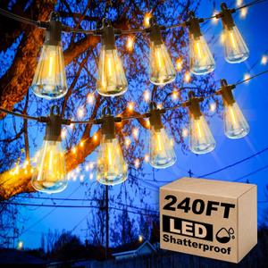 Outdoor Patio String Lights, 240FT LED with 120+4 ST38 Vintage Edison Bulbs, Waterproof Connectable Hanging Lights for Outside Backyard Bistro Porch (120FTx2) Outdoor Patio String Lights, 240FT LED with 120+4 ST38 Vintage Edison Bulbs, Waterproof Connectable Hanging Lights for Outside Backyard Bistro Porch (120FTx2)