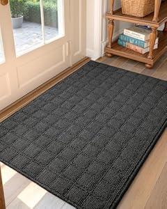 Color&Geometry Door Mat Indoor Entrance 2′ x 3″ Non Slip Entry Way Mats Washable, Welcome Doormat Absorbent Resist Dirt Low Profile Entry Mat for Inside, Dark Grey