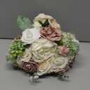 Mhojpik Lightweight Bridal Wedding Bouquet Round Holding Bouquet Throw Toss Artificial Rose Flower Bunch for Bride Bridesmaid Wedding Quinceanera (Cream & Rosy Brown, 7.9")