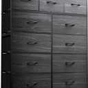 WLIVE Tall Dresser for Bedroom, Fabric Dressers Storage Tower, Dresser & Chest of Drawers Organizer Unit with 11 Drawers, Storage Cabinet, Hallway, Closets, Steel Frame, Wood Top (Charcoal Black Wood Grain Print)