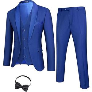 Men's 3 Pieces Suit Slim Fit Tuxedo Set One Button Shawl Lapel Dinner Prom Jacket Vest Pants with Tie, Size L