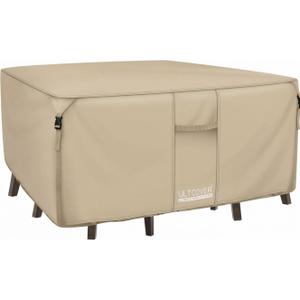 ULTCOVER 600D Tough Canvas Heavy Duty Square Patio Table and Chair Cover - Waterproof Outdoor General Purpose Furniture Covers 62 inch, Beige