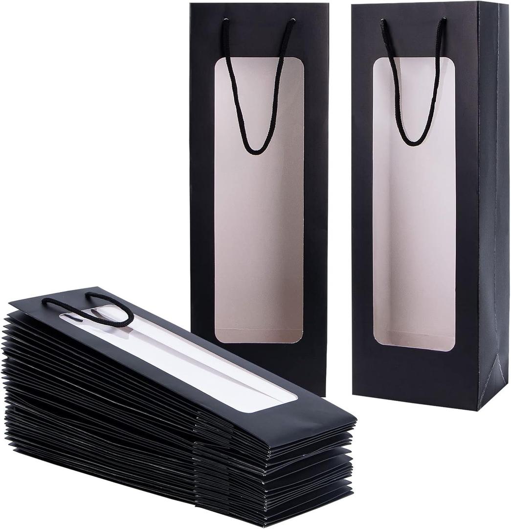 Dasofine Wine Gift Bags with Window - 20 Pack, 4.92"x3.35"x14.2" Wine Bags for Bottles - Halloween, Birthday, Housewarming, Dinner Party, Business - Black