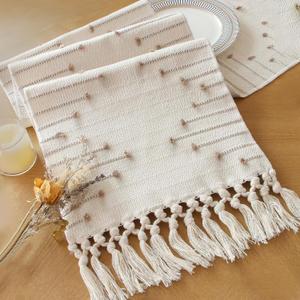 FEXIA Boho Table Runner with Tassels 72 Inches Long for Home Decor Room Decor Farmhouse Rusitic Macrame Table Runners for Dining Bedroom Bridal Shower(12x72 Inches) (Beige)