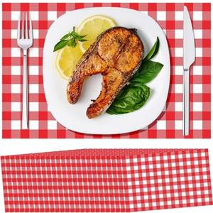 Lincia 100 Pcs Checkered Disposable Paper Placemats Bulk Buffalo Plaid Picnic Theme for Home Dinner Easter Birthday Wedding Party Supply (Red, White)