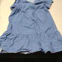 POTILI Denim Dress for Women Ruffle Short Sleeve V Neck Jean Mini Dress with Pockets (Blue, M)
