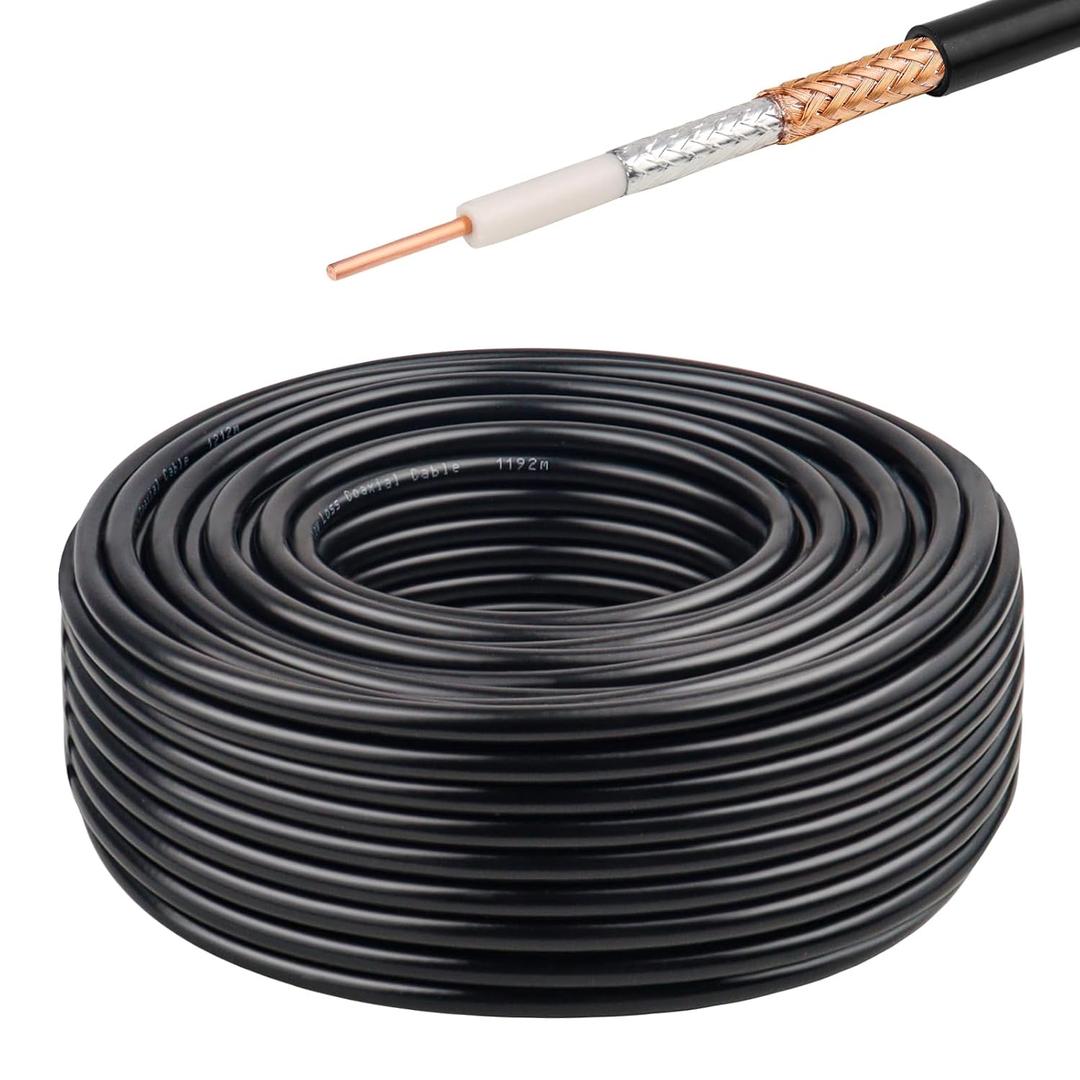 XRDS -RF RG8X Coaxial Cable 100FT 50 Ohm - Solid Copper Core, PVC Jacket, Low Loss, Ideal for Antenna, CB Radio, and Ham Radio Applications