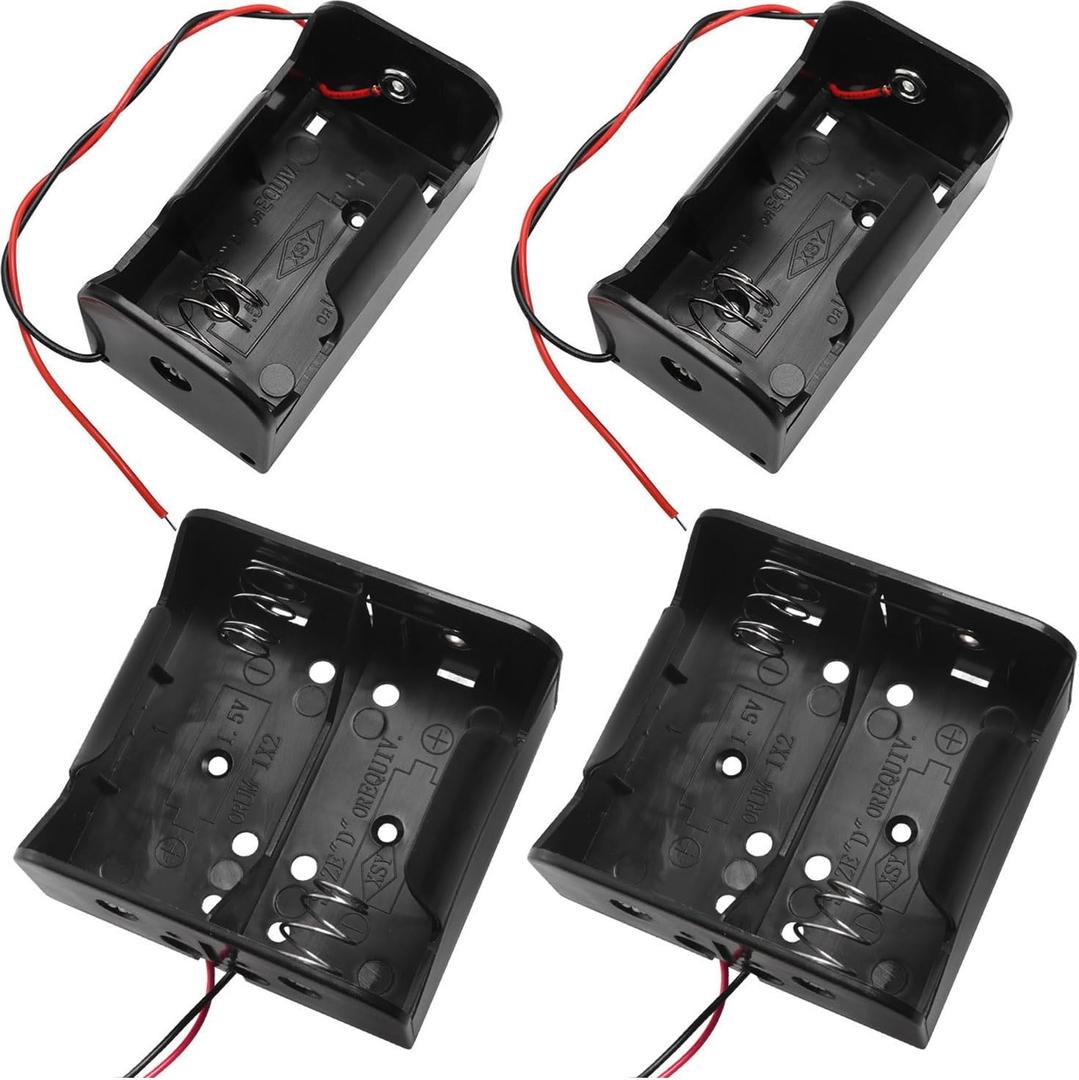 4PCS D Shape Uncapped Battery Pack with Cord with Leads 1x1Size 1.5V 2x1Size 3V Cord Length 15cm Black DIY Battery Box