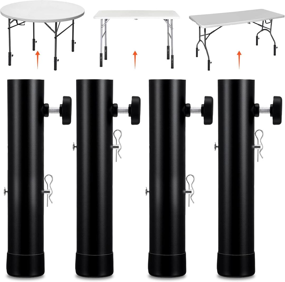 4-Pack Heavy-Duty Steel Table Leg Extenders Adjustable Height Risers (3.6in/5.2in) for Folding Tables, Rust-Proof & Anti-Slip