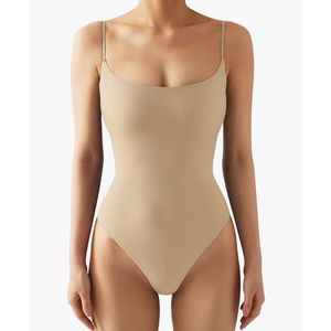 SUUKSESS Women Sexy Square Neck Thong Bodysuit Backless Cami Bodysuit Top, S