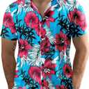 JOGAL Men's Flower Casual Button Down Short Sleeve Hawaiian Shirt S