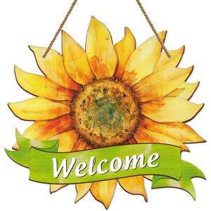 Welcome Summer Sign for Front Door Decor 11.5" Hello Summer Door Sign Wooden Sunflower Wreaths Hanger for Porch Home Farmhouse Wall Indoor Outdoor Decorations