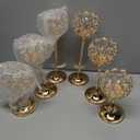 Crystal Candle Holders 2 Set of 6 - Gold Vintage Hollow Ball Candle Stand for Table Centerpiece, Crystal Metal Tealight Candlestick for Wedding, Dining Room Decor