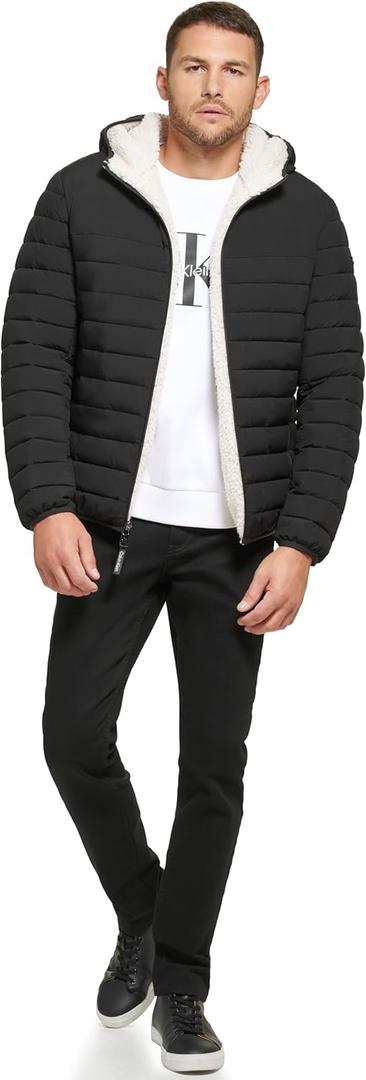 Calvin Klein Men's Lightweight Packable Down Jacket With Fleece Bib and Removable Hood (X-Large)
