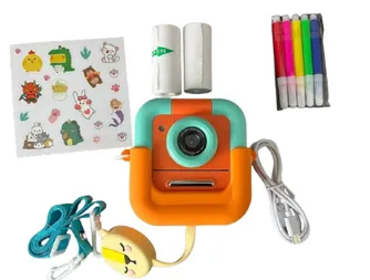 Kids Instant Print Camera with Accessories – Fun, Creative & Ink-Free Printing, Orange 