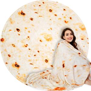 Gifts for Women Tortilla Blanket Adult Size 71 Inch, Graduation Gifts for Men and Women, Baptisms Gifts for Girl, Taco Food Burrito Blanket for Adult, Flannel Blanket Funny Gifts for Girlfriend (Beige)